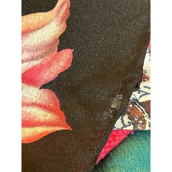 Vintage Echo Black Pink Romantic Floral Rectangular Scarf Spring Hand Rolled - Picture 4 of 6